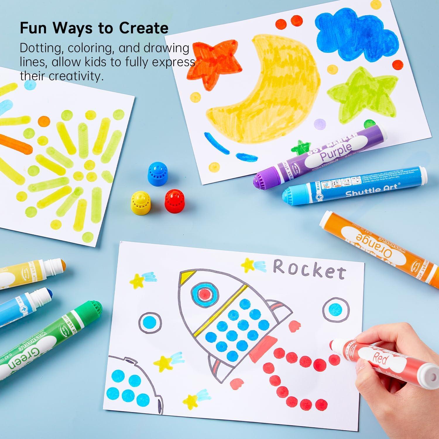 imageShuttle Art Dot Markers 30 Colors Washable for Toddlers with Free Activity Book Bingo Daubers Supplies for Kids Preschool Children Non Toxic WaterBased Dot Art Markers36 Colors