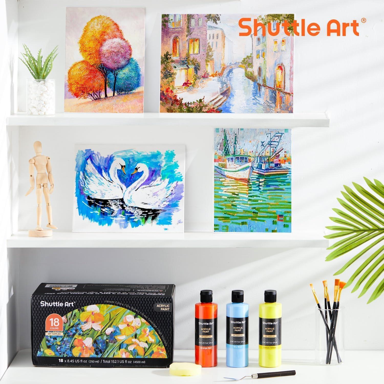 imageShuttle Art Stretched Canvas and Acrylic Paint Bundle Art Painting Supplies Set for 18 Colors Acrylic Paint Bottles 240ml812oz amp 20 Pack Painting Canvas 5x7 8x10
