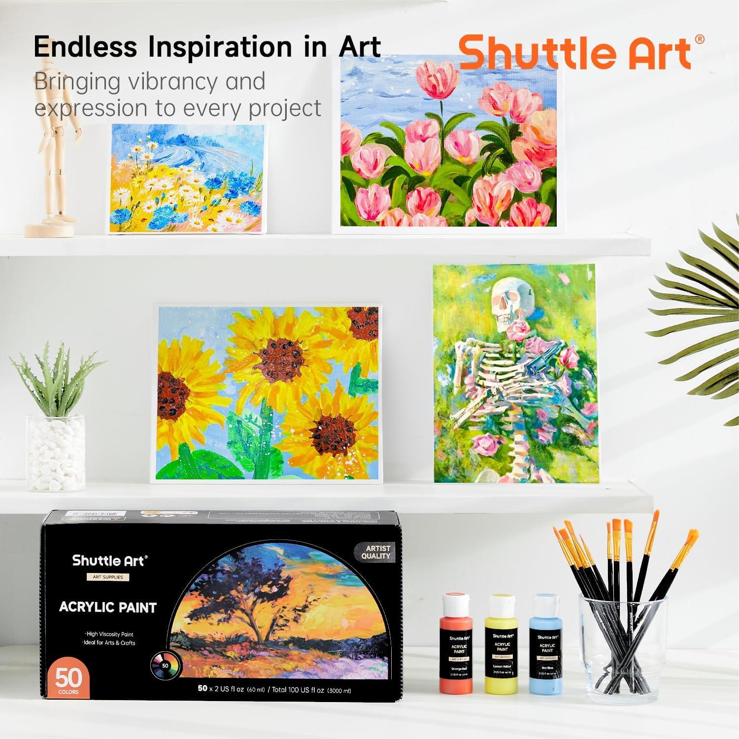 imageShuttle Art Stretched Canvas and Acrylic Paint Bundle Art Painting Supplies Set for 50 Colors Acrylic Paint Bottles 60ml2oz amp 15 Pack Painting Canvas 5x7 8x10 9x12 11x14