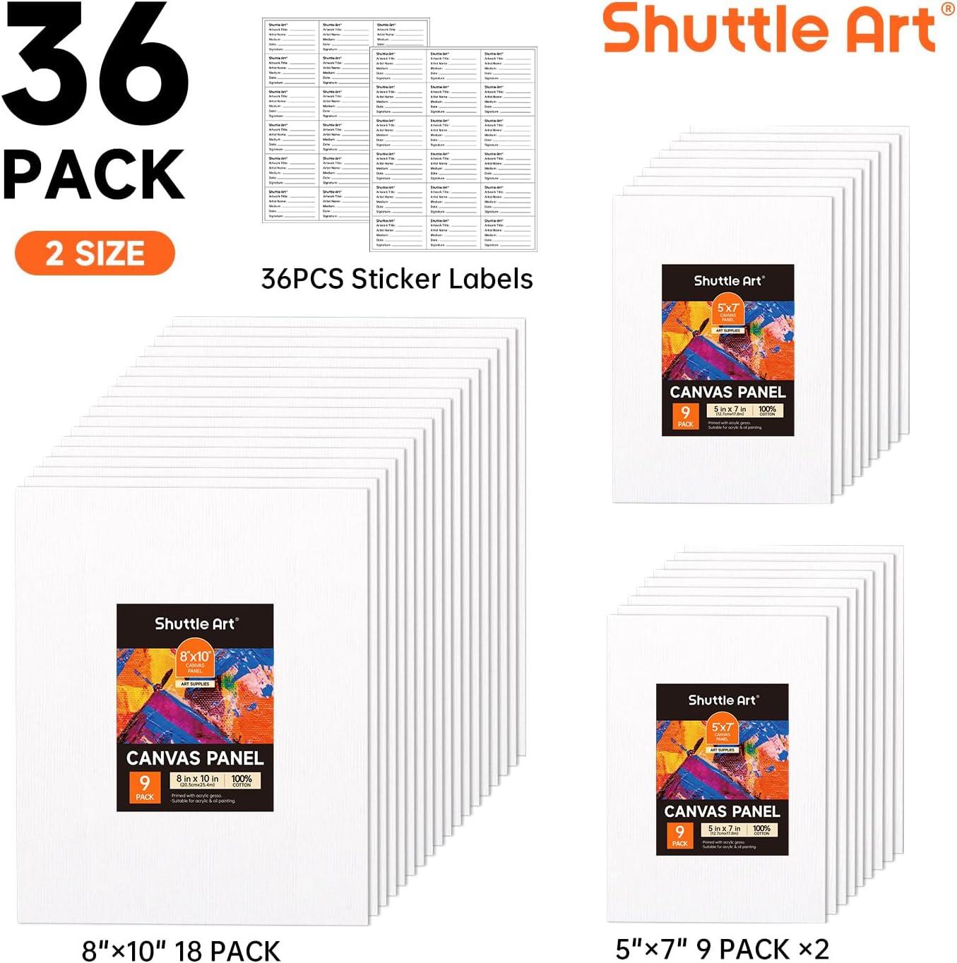imageShuttle Art Canvas Panels and Acrylic Paint Bundle Art Painting Supplies Set for 18 Colors Acrylic Paint Bottles 240ml812oz amp 36 Pack Painting Canvas 5x7 8x10in