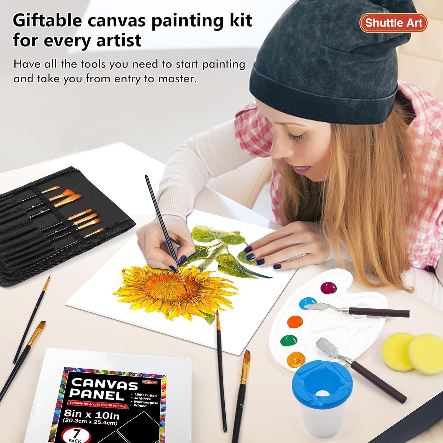 imageShuttle Art Canvas Panels and Acrylic Paint Bundle Art Painting Supplies Set for 18 Colors Acrylic Paint Bottles 240ml812oz amp 50 Pack Canvas Painting Kit with Paint Brushes Palette Painting Knive