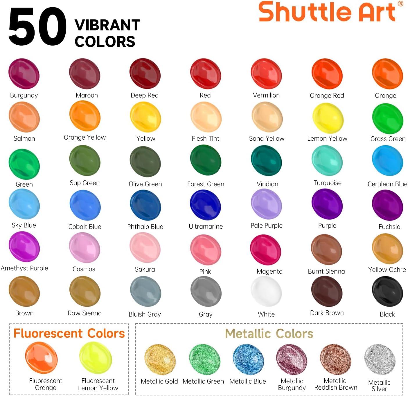 imageShuttle Art Canvas Panels and Acrylic Paint Bundle Art Painting Supplies Set for 50 Colors Acrylic Paint Bottles 60ml2oz amp 50 Pack Canvas Painting Kit with Paint Brushes Palette Painting Knives