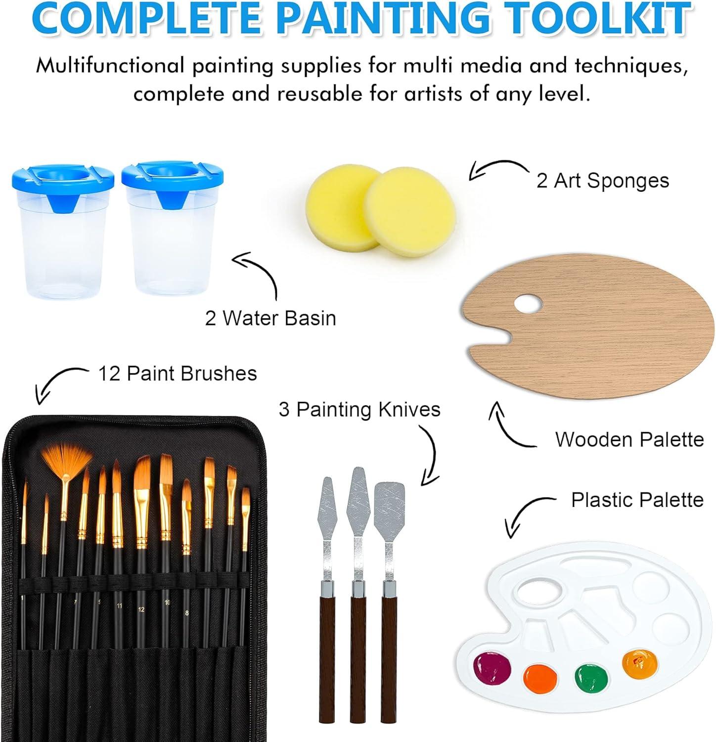 imageShuttle Art Canvas Panels and Acrylic Paint Bundle Art Painting Supplies Set for 50 Colors Acrylic Paint Bottles 60ml2oz amp 50 Pack Canvas Painting Kit with Paint Brushes Palette Painting Knives