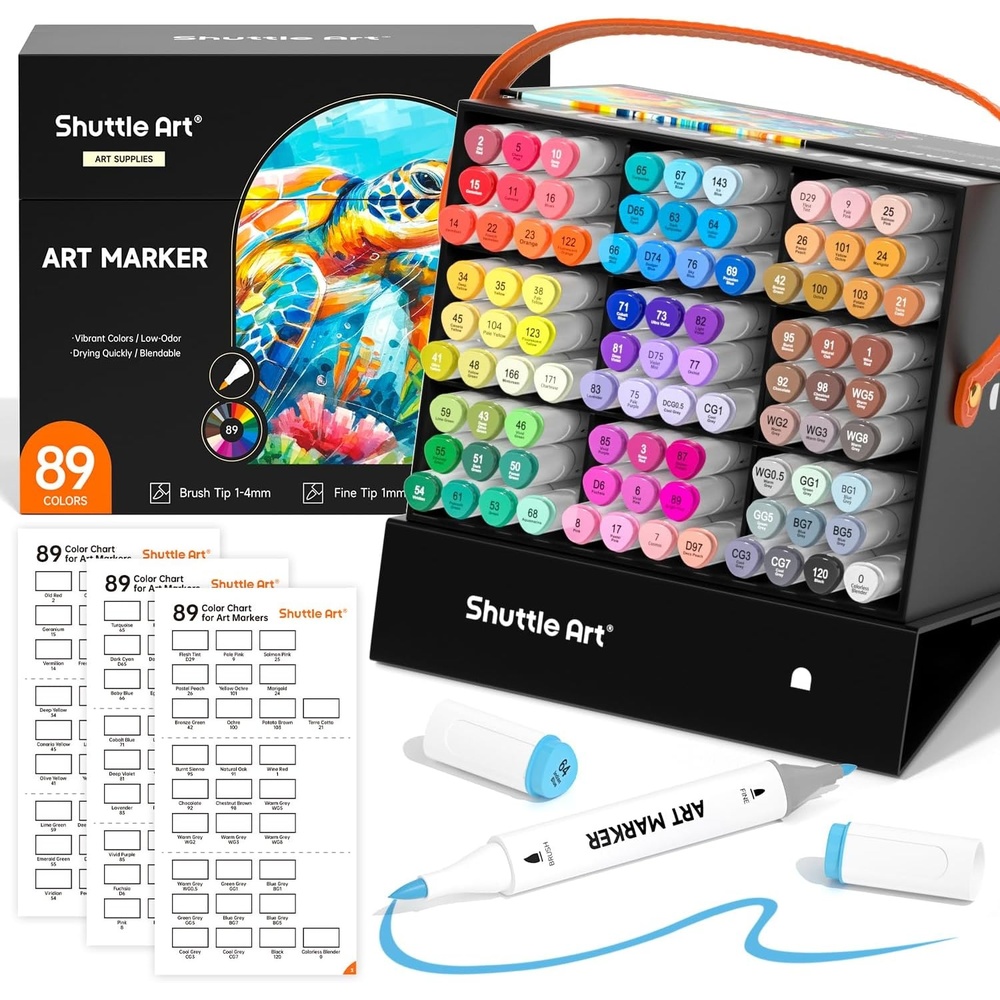 image:imageShuttle Art Brush Tip Alcohol Markers Dual Tip Brush amp Fine Tip Art Marker Set 24 Colors Marker Pens with Case Perfect for Illustration Kids Students Adults Coloring Sketching89 Colors