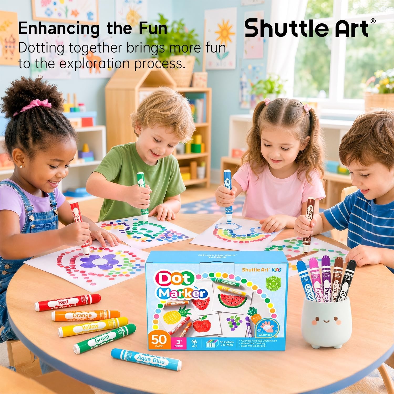 image:imageShuttle Art 50 Pack Dot Markers 10 Colors x 5 Sets Washable Bingo Daubers for Kids amp Toddlers NonToxic WaterBased Art Supplies for Preschoolers and Classroom10 Colors