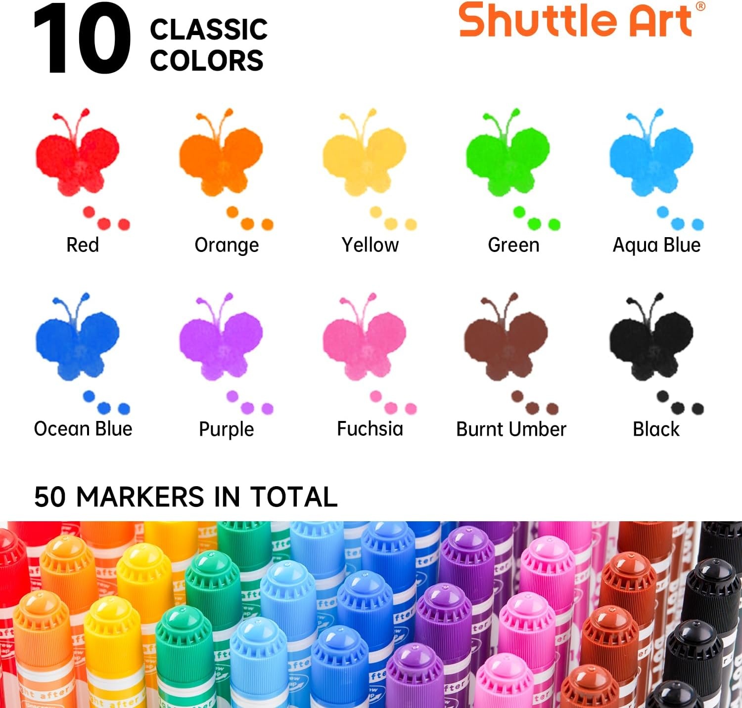 image:imageShuttle Art 50 Pack Dot Markers 10 Colors x 5 Sets Washable Bingo Daubers for Kids amp Toddlers NonToxic WaterBased Art Supplies for Preschoolers and Classroom10 Colors