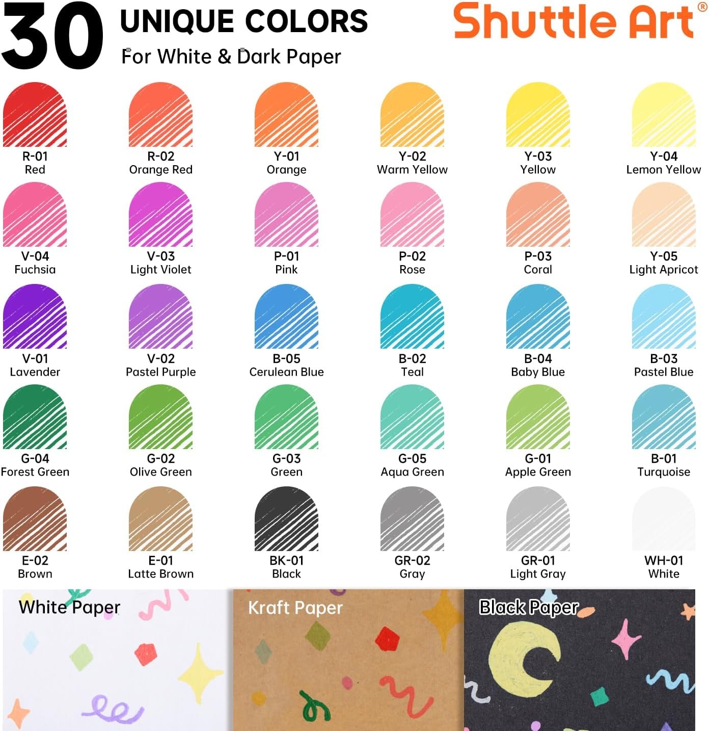 image:imageShuttle Art Alcohol Marker Bundle Set of 51 Colors Brush Tip Alcohol Markers  30 Colors Journal Pens