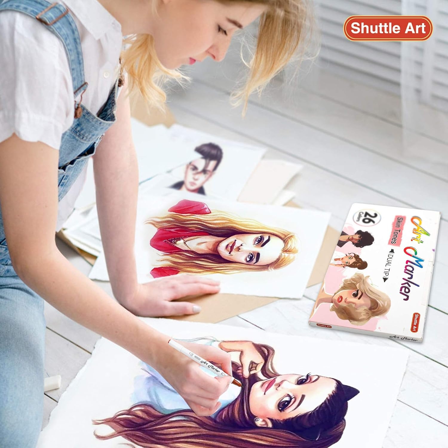 image:imageShuttle Art Alcohol Marker Pad Bundle Set of 26 Skin Colors Dual Tip Alcohol Markers  50 Sheets Marker Pad
