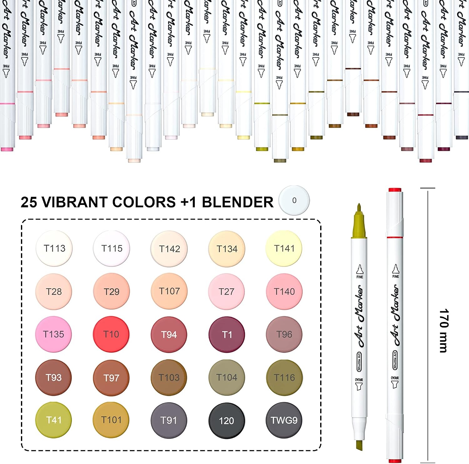 image:imageShuttle Art Alcohol Marker Pad Bundle Set of 26 Skin Colors Dual Tip Alcohol Markers  50 Sheets Marker Pad