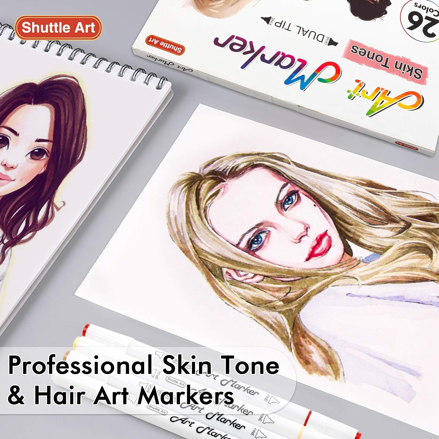 image:imageShuttle Art Alcohol Marker Pad Bundle Set of 26 Skin Colors Dual Tip Alcohol Markers  50 Sheets Marker Pad