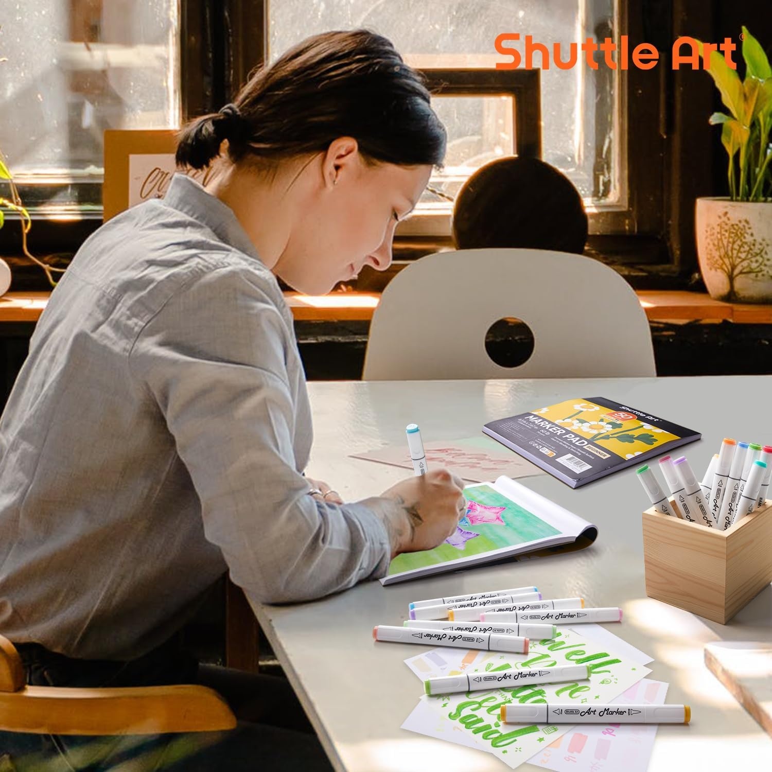 image:imageShuttle Art Alcohol Marker Pad Bundle Set of 26 Skin Colors Dual Tip Alcohol Markers  50 Sheets Marker Pad