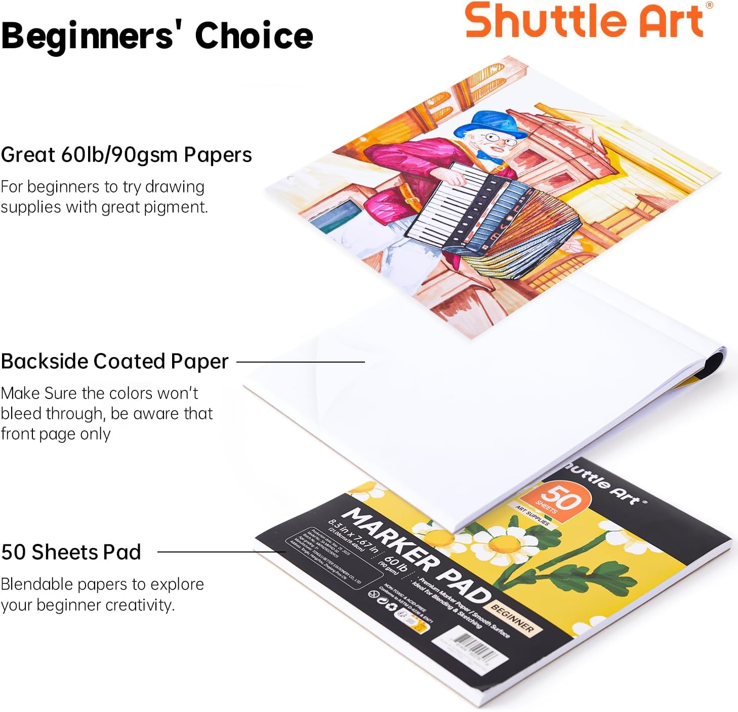 image:imageShuttle Art Alcohol Marker Pad Bundle Set of 26 Skin Colors Dual Tip Alcohol Markers  50 Sheets Marker Pad