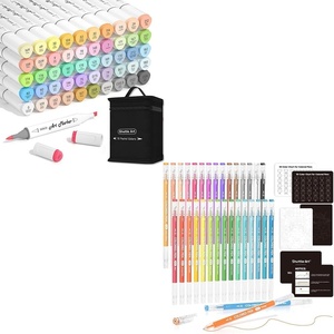 Shuttle Art Alcohol Marker Bundle, Set of 51 Pastel Colors Brush Tip Alcohol Markers + 30 Colors Journal Pens