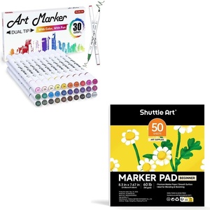 Shuttle Art Alcohol Marker Pad Bundle, Set of 30 Colors Dual Tip Alcohol Markers + 50 Sheets Marker Pad
