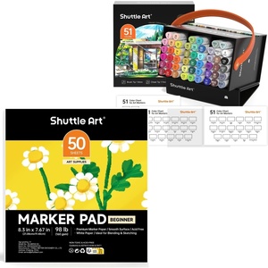 Shuttle Art Alcohol Marker Pad Bundle, Set of 51 Colors Brush & Chisel Tip Alcohol Markers + 50 Sheets Marker Pad