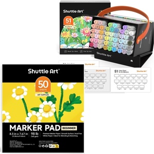 Shuttle Art Alcohol Marker Pad Bundle, Set of 51 Pastel Colors Brush & Fine Tip Alcohol Markers + 50 Sheets Marker Pad