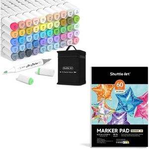 Shuttle Art Alcohol Marker Pad Bundle, Set of 51 Pastel Colors Dual Tip Alcohol Markers + 60 Sheets Marker Pad