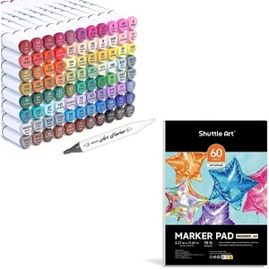 Shuttle Art Alcohol Marker Pad Bundle, Set of 88 Colors Dual Tip Alcohol Markers + 60 Sheets Marker Pad