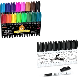 Shuttle Art Dry Erase Markers Bundle – 32 Colors Dry Erase Markers + 16 Pack Black Dry Erase Markers