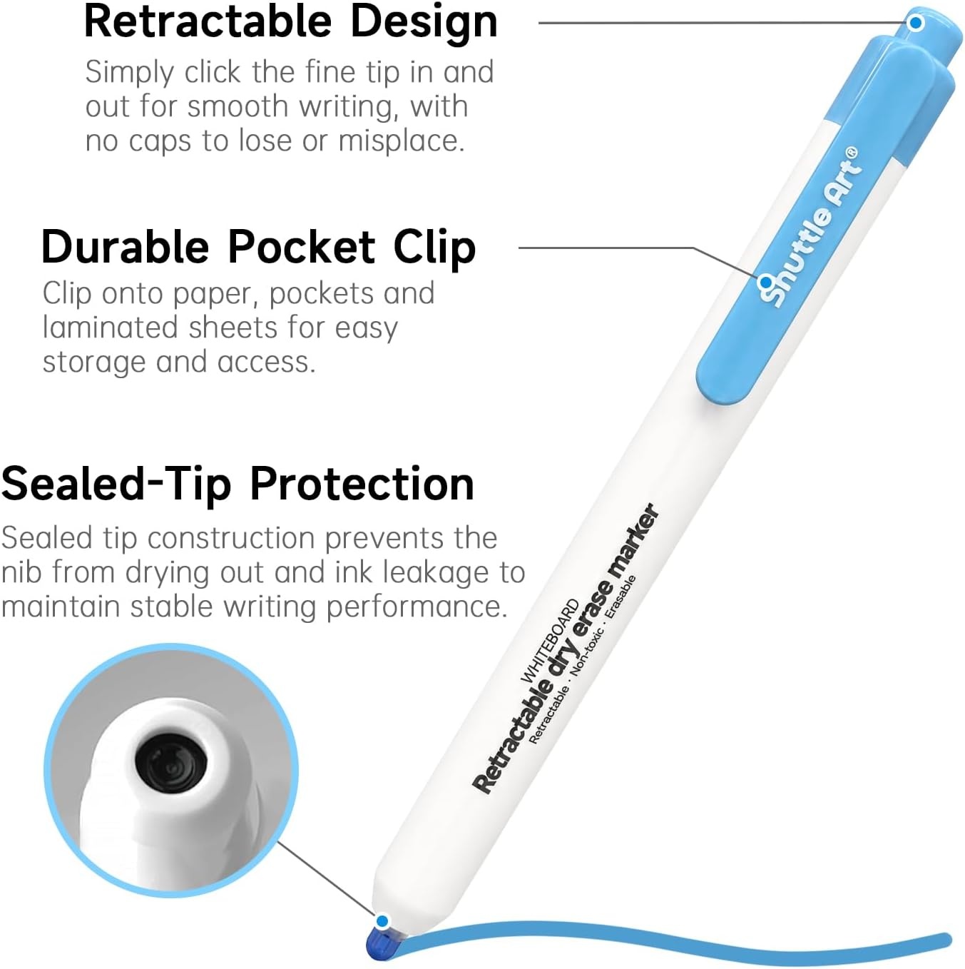 image:imageShuttle Art Retractable Dry Erase Markers 12 Assorted Colors Fine Point