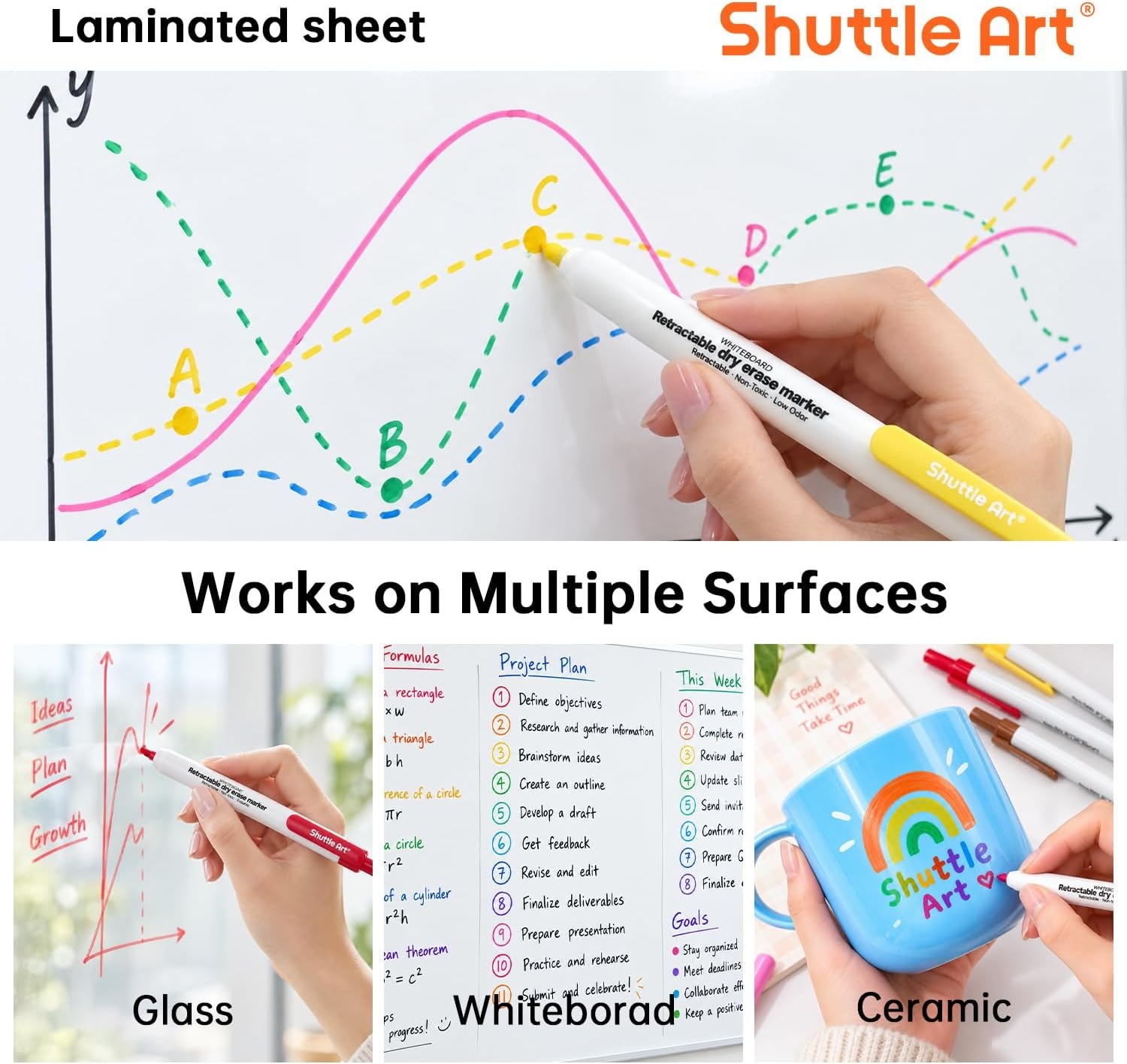 image:imageShuttle Art Retractable Dry Erase Markers 12 Assorted Colors Fine Point