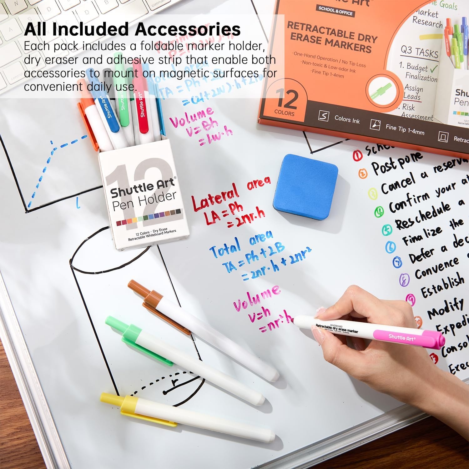 image:imageShuttle Art Retractable Dry Erase Markers 12 Assorted Colors Fine Point