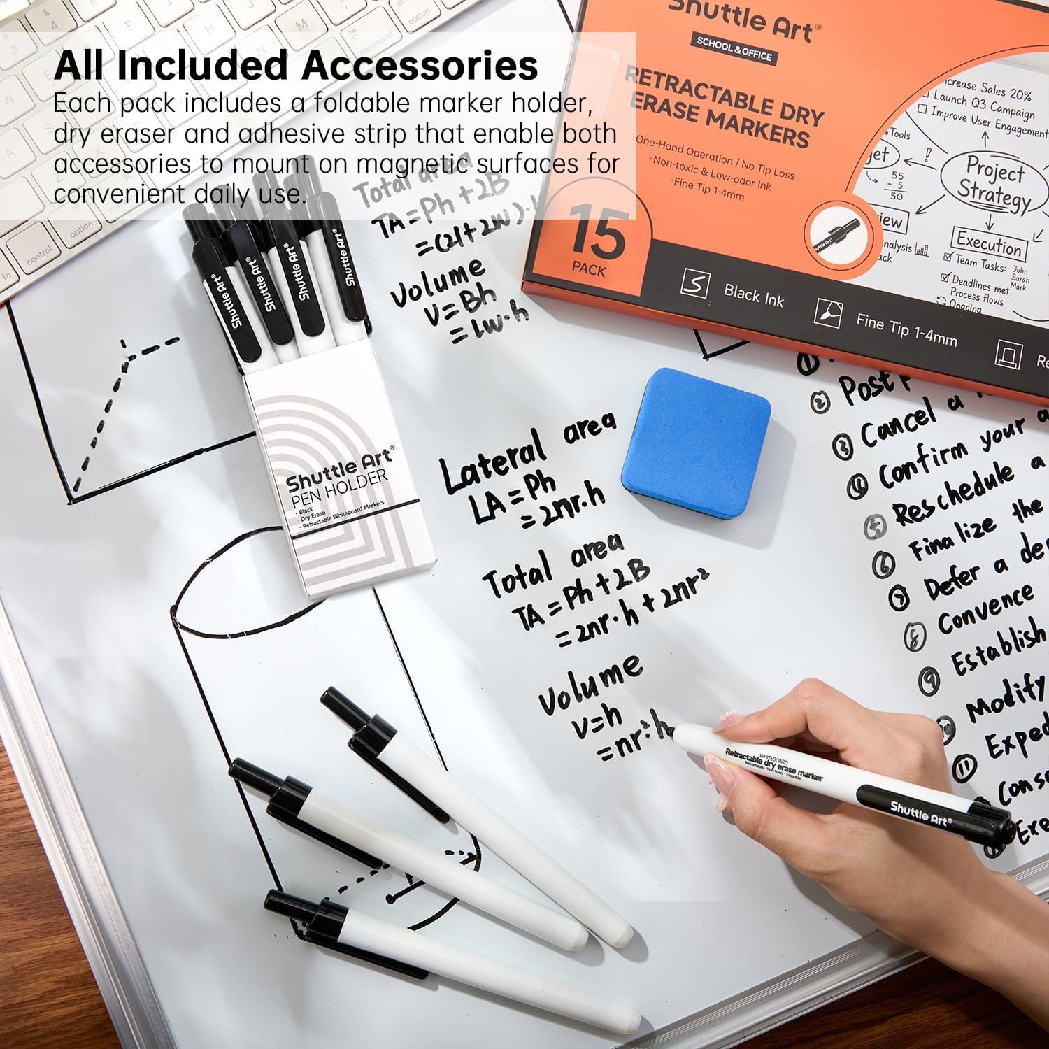 image:imageShuttle Art Retractable Dry Erase Markers 15 Bold Black Fine Point