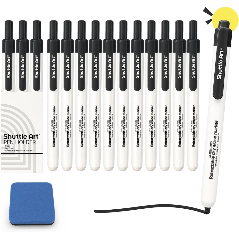 image:imageShuttle Art Retractable Dry Erase Markers 15 Bold Black Fine Point