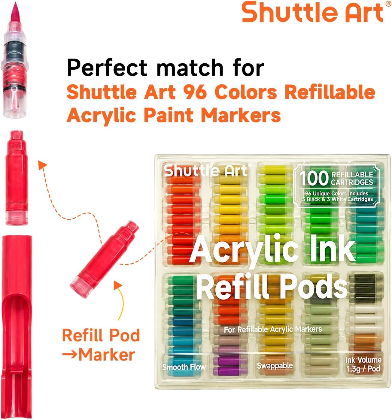 image:imageShuttle Art 48 Colors Refillable Acrylic Markers with 50 Refills96 Colors