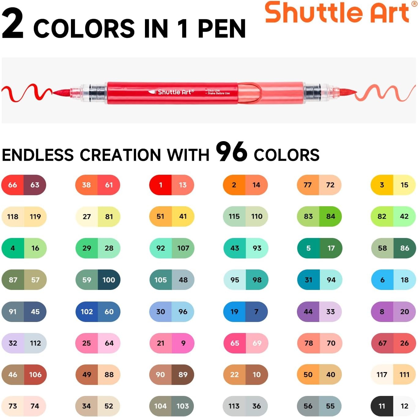 image:imageShuttle Art 48 Colors Refillable Acrylic Markers with 50 Refills96 Colors