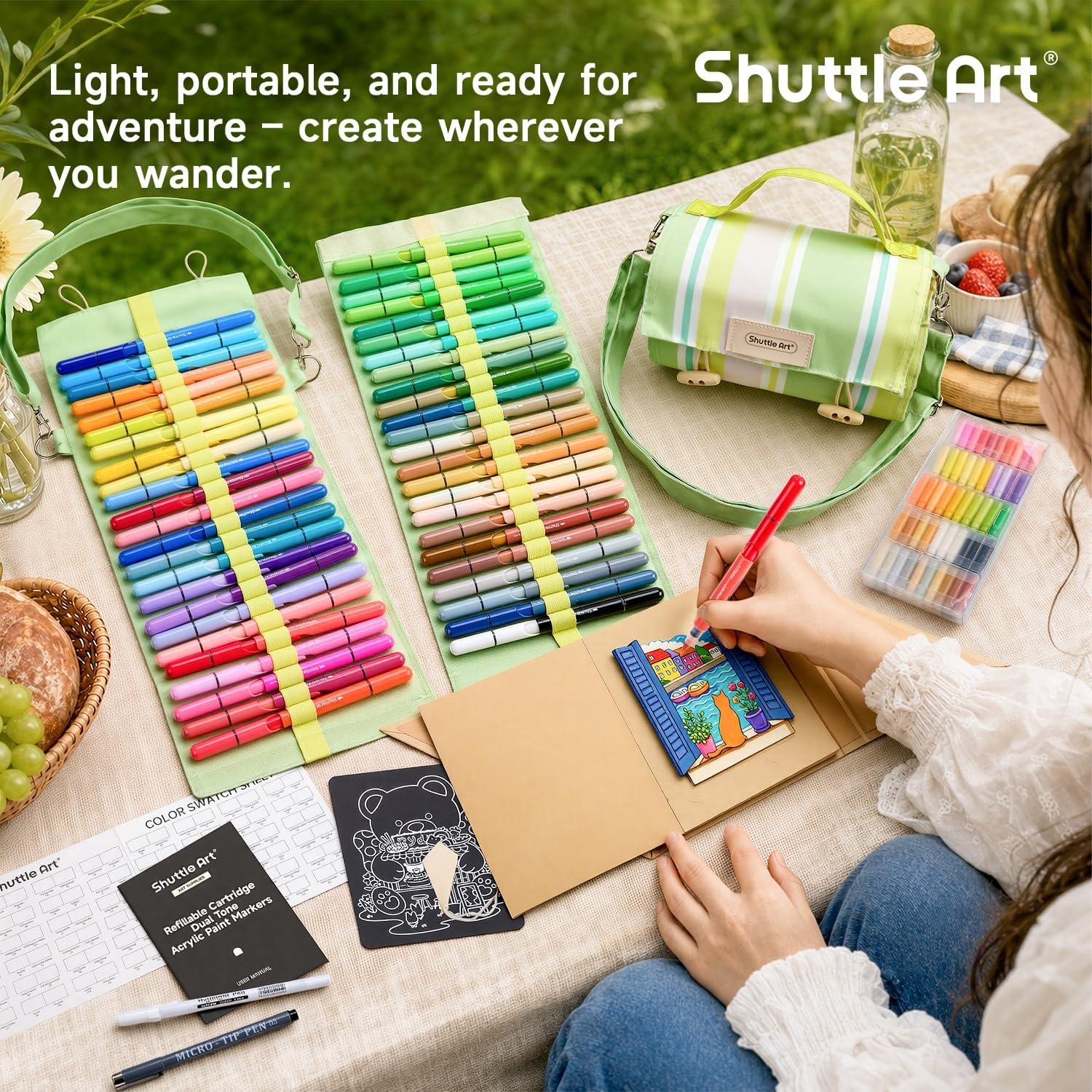 image:imageShuttle Art 48 Colors Refillable Acrylic Markers with 50 Refills96 Colors