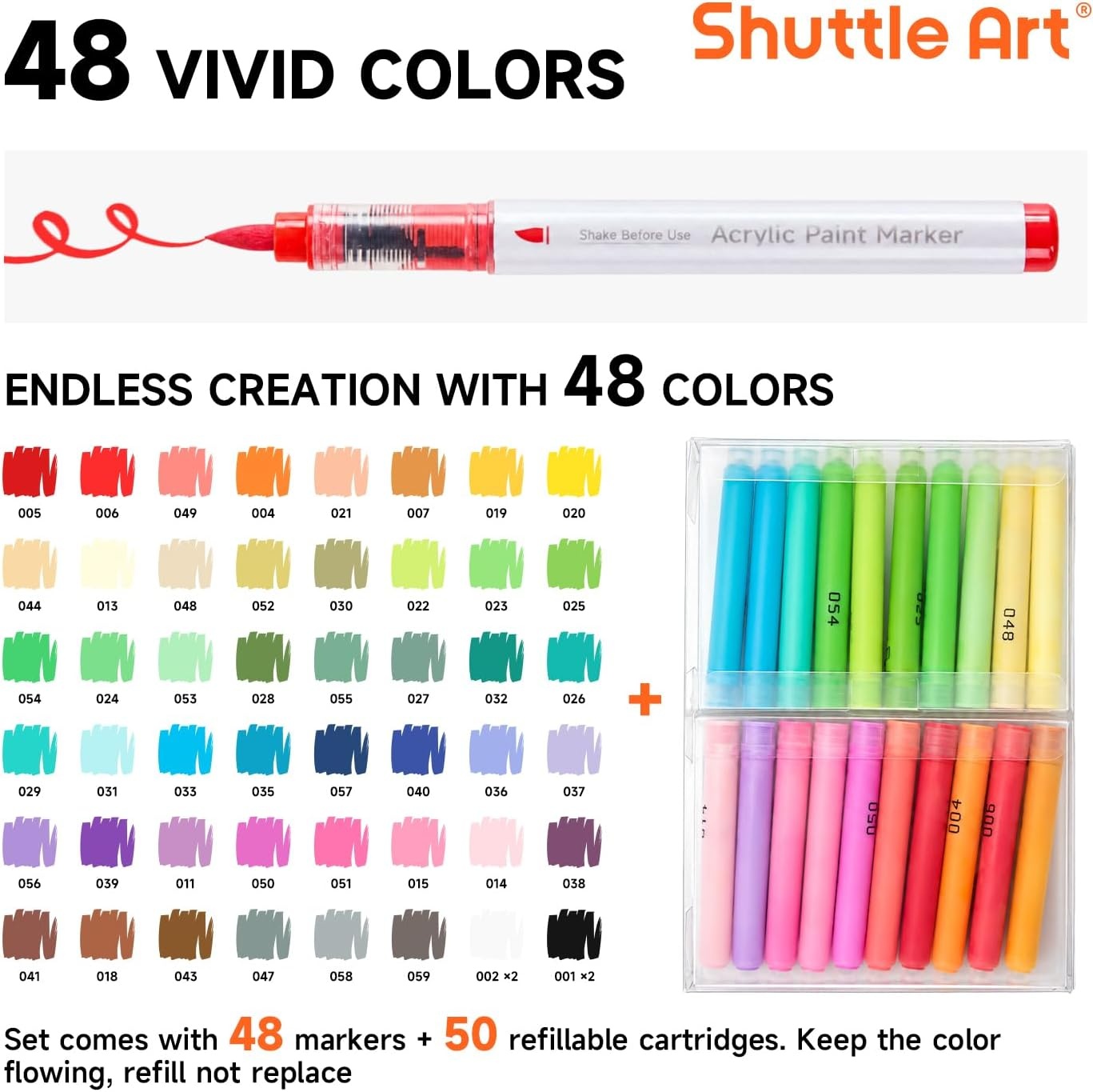 image:imageShuttle Art 48 Refillable Markers amp Extra 50 Matching Acrylic Ink Refills