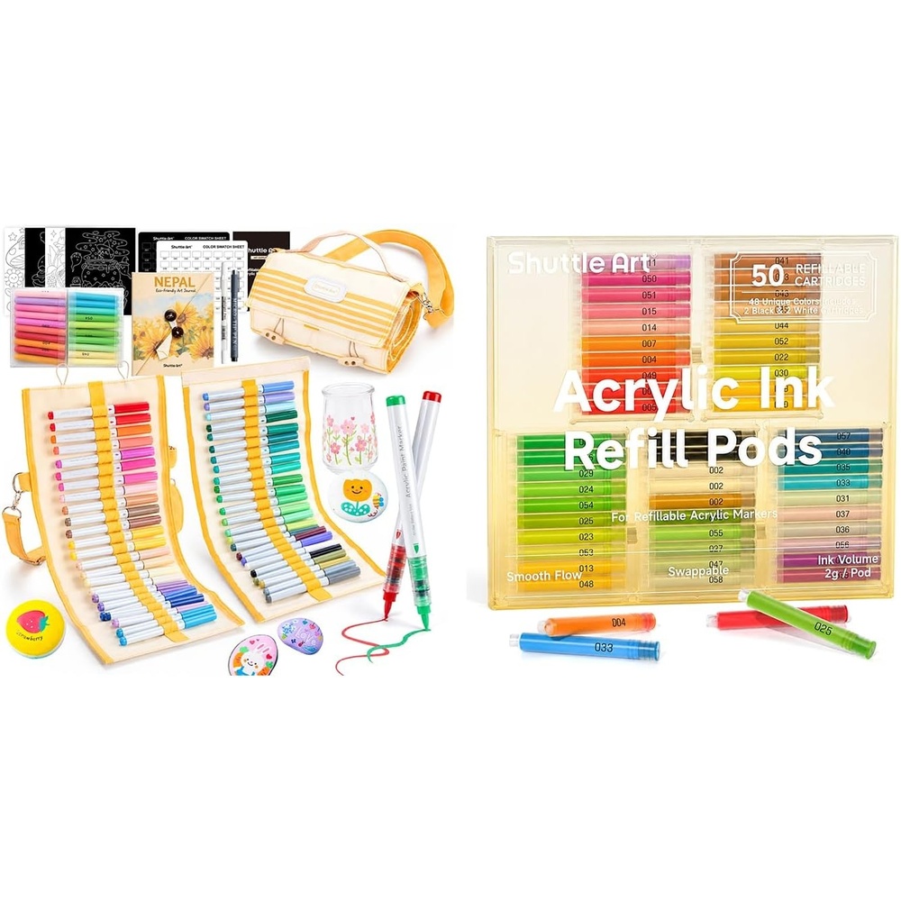 image:imageShuttle Art 48 Refillable Markers amp Extra 50 Matching Acrylic Ink Refills