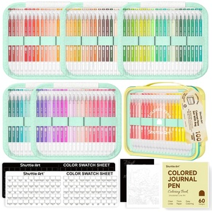 Shuttle Art Colored Pens, 180 Vibrant Colors Cute Journal Pens 0.6mm Fine Point Colored Gel Pens for Black Paper in Portable Bag for Coloring Writing Drawing Journaling Note Taking School Office Home(Multicolor)
