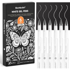 Shuttle Art Colored Pens, 180 Vibrant Colors Cute Journal Pens 0.6mm Fine Point Colored Gel Pens for Black Paper in Portable Bag for Coloring Writing Drawing Journaling Note Taking School Office Home(6 White)