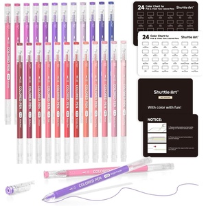 Shuttle Art Colored Pens, 180 Vibrant Colors Cute Journal Pens 0.6mm Fine Point Colored Gel Pens for Black Paper in Portable Bag for Coloring Writing Drawing Journaling Note Taking School Office Home(24 Pink & Purple Tone)