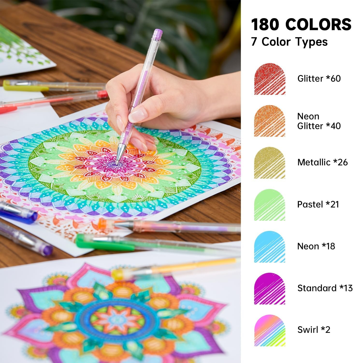 image:imageShuttle Art 720 Pack Gel Pens Set 180 Colors Gel Pen Set Plus 180 Color Refills Perfect for Adult Coloring Books Doodling Drawing Art Markers