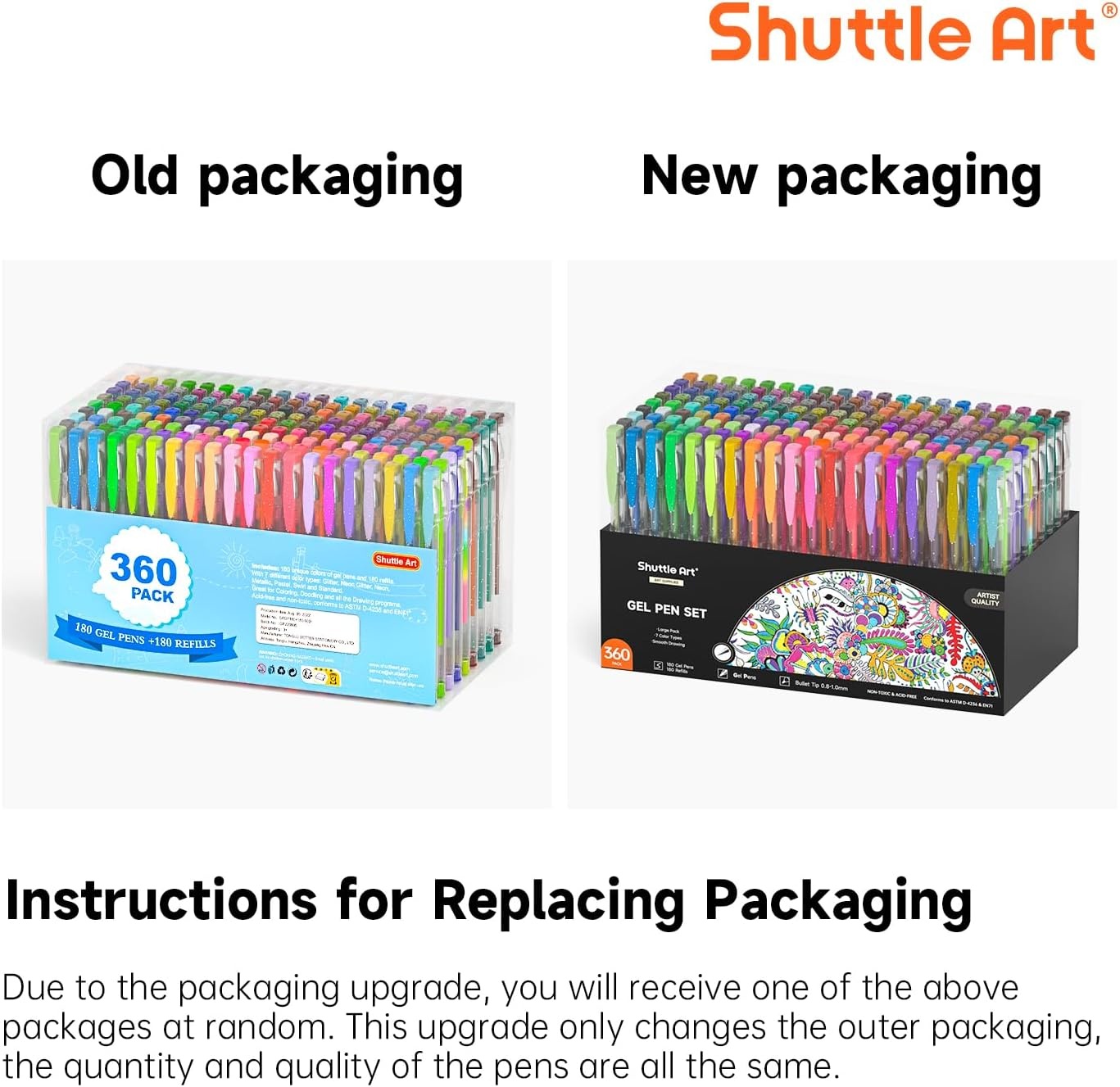 image:imageShuttle Art 720 Pack Gel Pens Set 180 Colors Gel Pen Set Plus 180 Color Refills Perfect for Adult Coloring Books Doodling Drawing Art Markers
