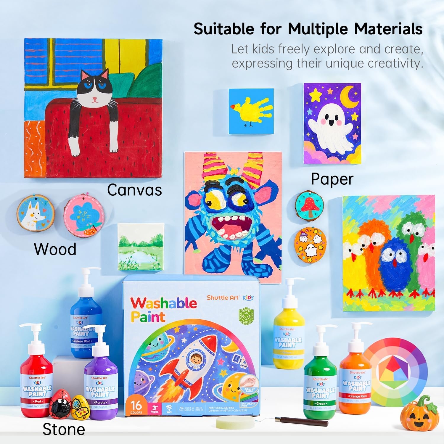 image:imageShuttle Art 16 Colors Washable Paint for Kids 10oz Tempera Paint Bulk