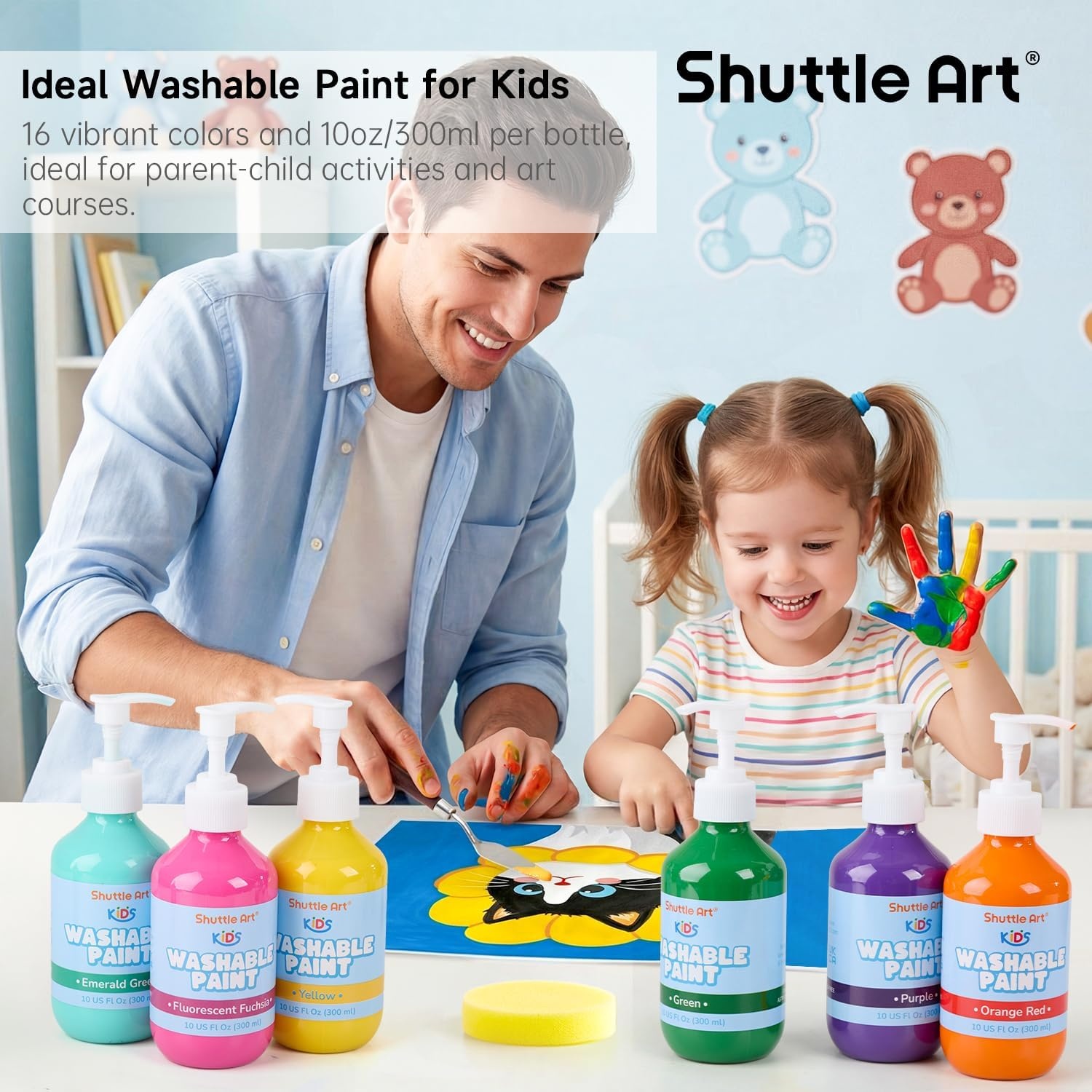 image:imageShuttle Art 16 Colors Washable Paint for Kids 10oz Tempera Paint Bulk