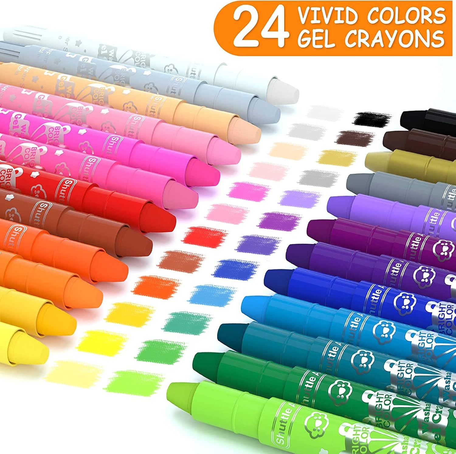 image:imageShuttle Art 24 Colors Gel Crayons for Toddlers NonToxic Crayons Set for Kids Children Coloring CrayonPastelWatercolor Effect Ideal for Paper Pack of 21 Count Pack of 48