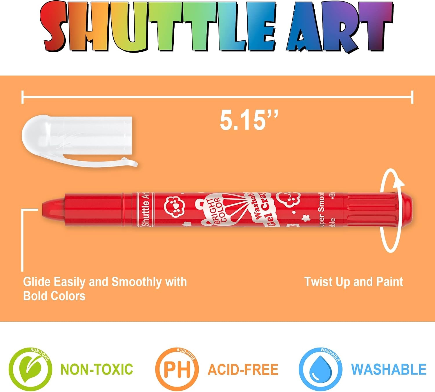 image:imageShuttle Art 24 Colors Gel Crayons for Toddlers NonToxic Crayons Set for Kids Children Coloring CrayonPastelWatercolor Effect Ideal for Paper Pack of 21 Count Pack of 24