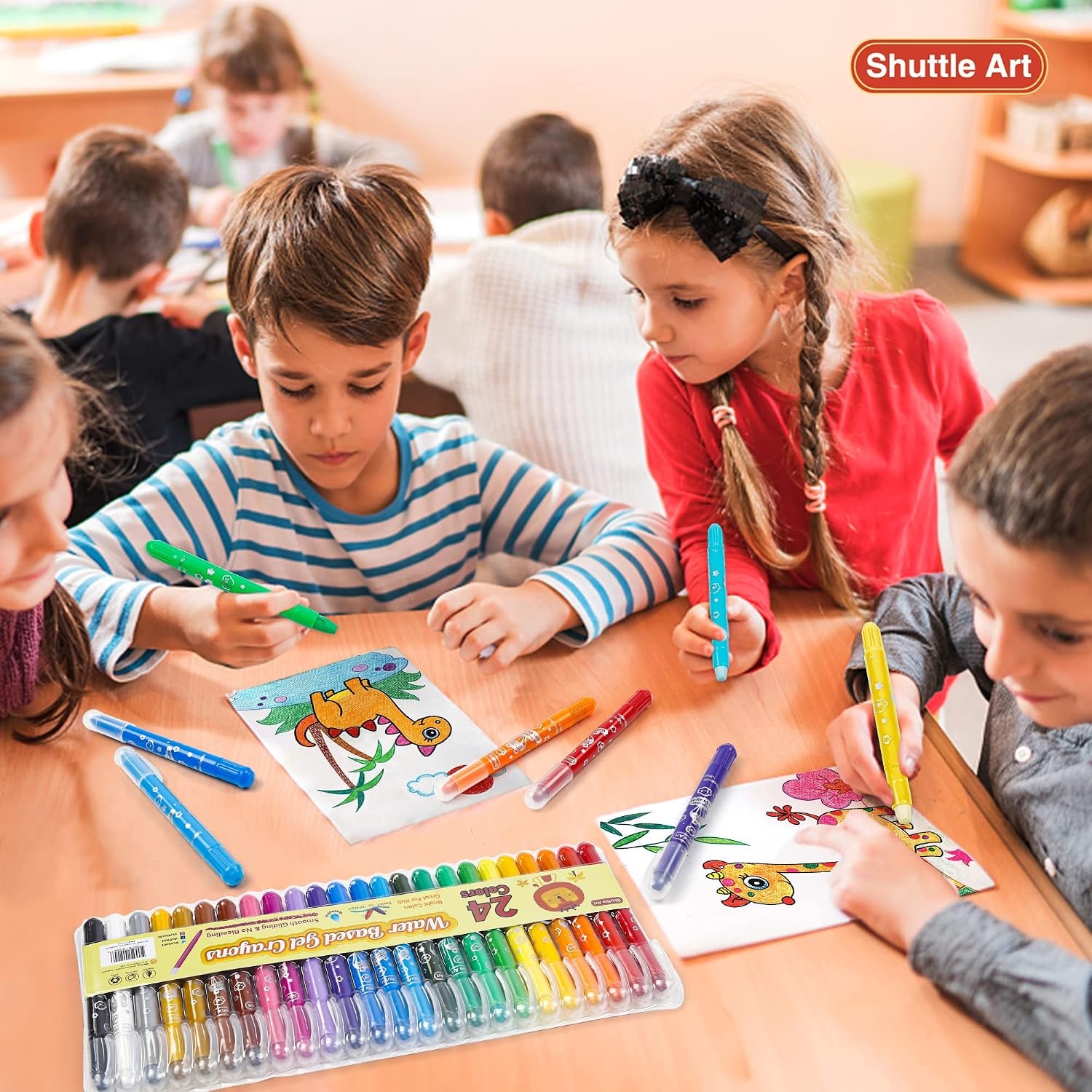 image:imageShuttle Art 24 Colors Gel Crayons for Toddlers NonToxic Crayons Set for Kids Children Coloring CrayonPastelWatercolor Effect Ideal for Paper Pack of 21 Count Pack of 48