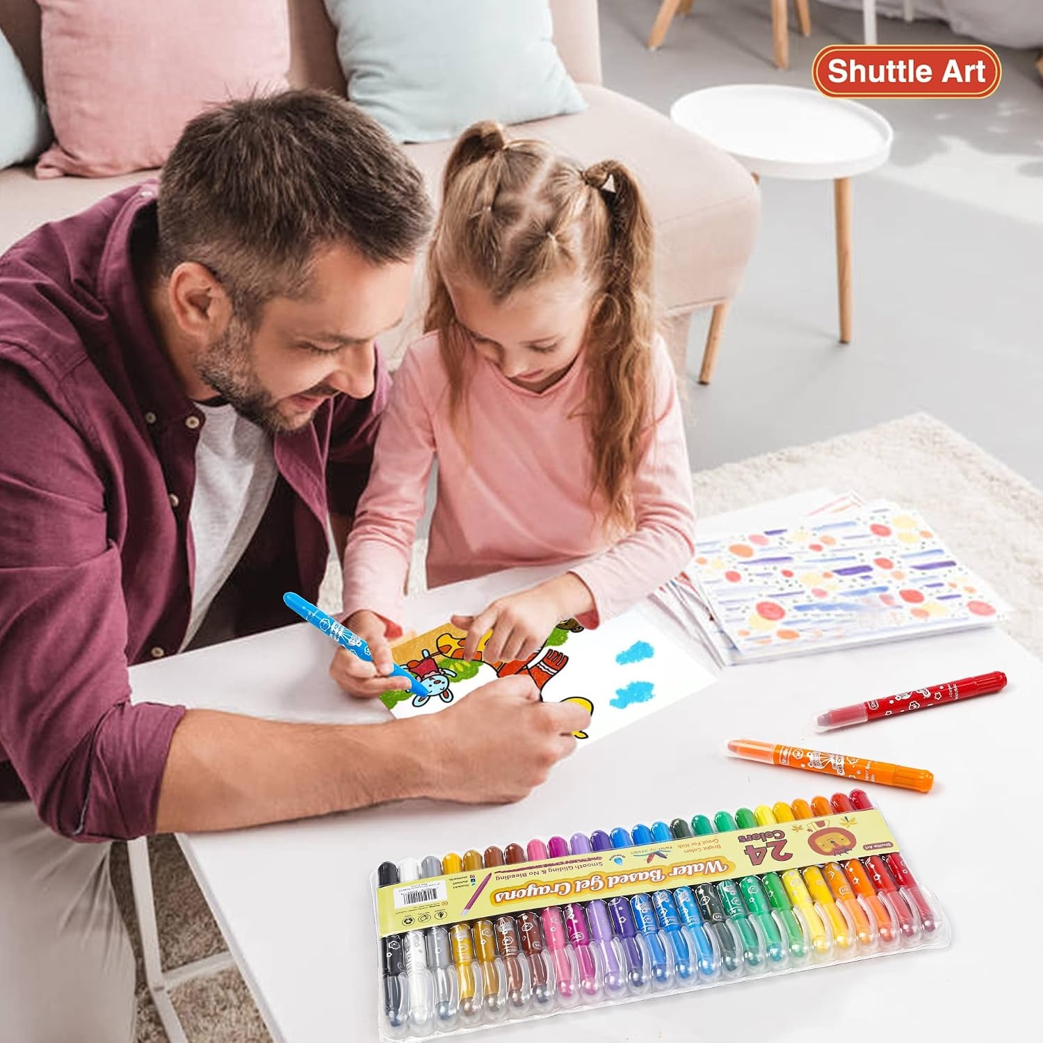 image:imageShuttle Art 24 Colors Gel Crayons for Toddlers NonToxic Crayons Set for Kids Children Coloring CrayonPastelWatercolor Effect Ideal for Paper Pack of 21 Count Pack of 24