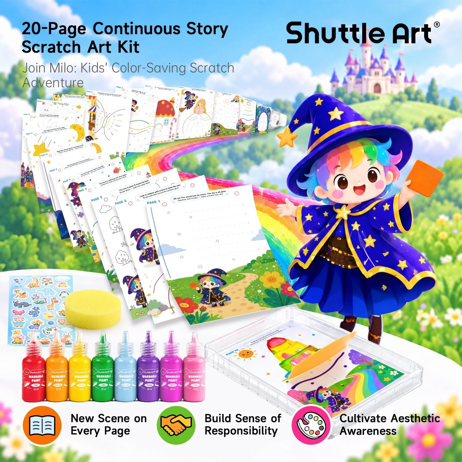 image:imageShuttle Art 37PCS Squeegee Art Kit MessFree Painting for Toddlers with Full Accessories