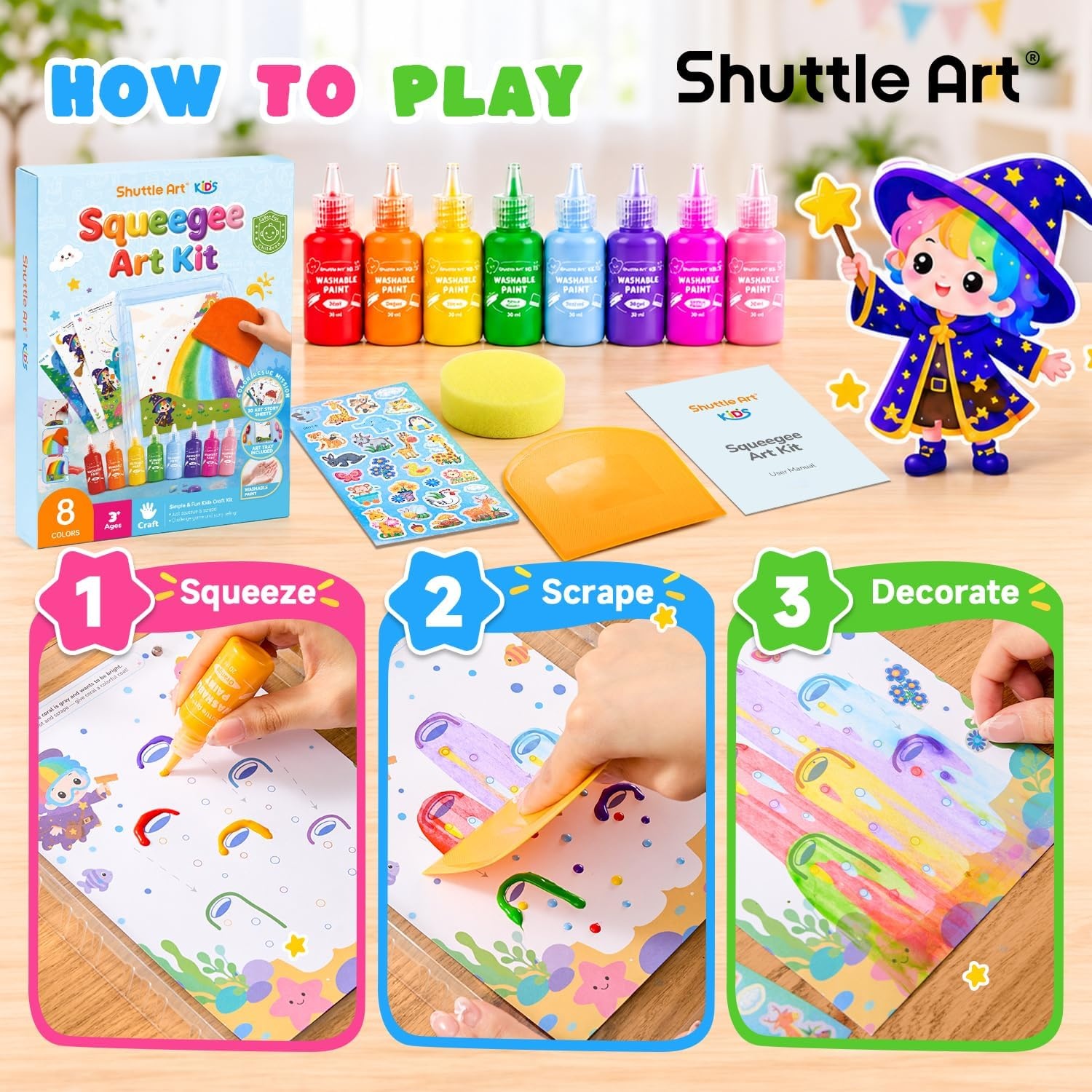 image:imageShuttle Art 37PCS Squeegee Art Kit MessFree Painting for Toddlers with Full Accessories