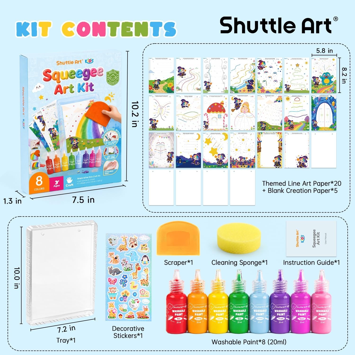 image:imageShuttle Art 37PCS Squeegee Art Kit MessFree Painting for Toddlers with Full Accessories