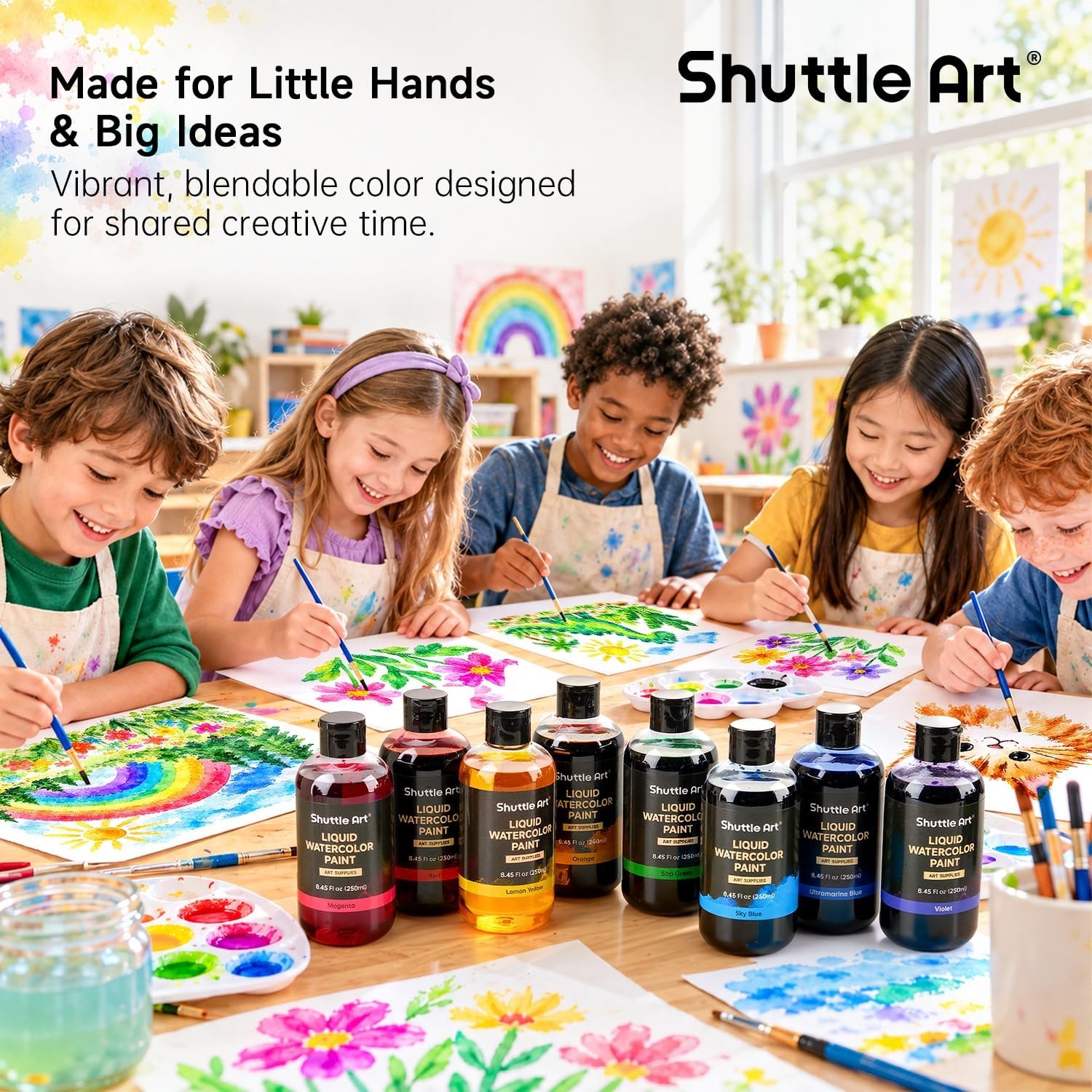 image:imageShuttle Art 8 Colors Liquid Watercolor Paint 4oz NonToxic Watercolors14 Colors