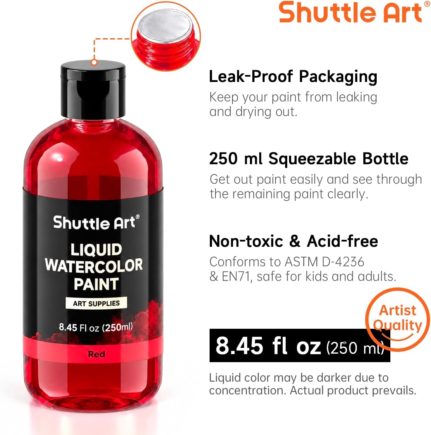 image:imageShuttle Art 8 Colors Liquid Watercolor Paint 4oz NonToxic Watercolors14 Colors