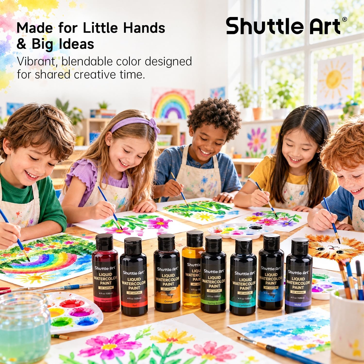 image:imageShuttle Art 8 Colors Liquid Watercolor Paint 4oz NonToxic Watercolors8 Colors